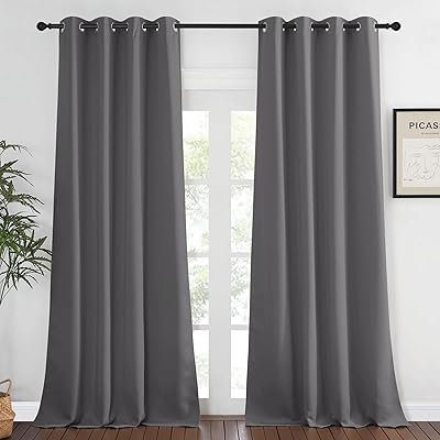 NICETOWN Blackout Blind for Living Room - (Grey Color) Window Drape Energy Efficient Curtain Panel Home Decoration, W52 x L95 Inch, 8 Grommets/Rings Top, Single Piece