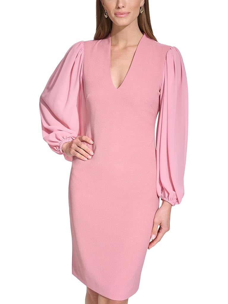 Vince Camuto Stretch Crepe Bodycon Dress With Chiffon Balloon Sleeves