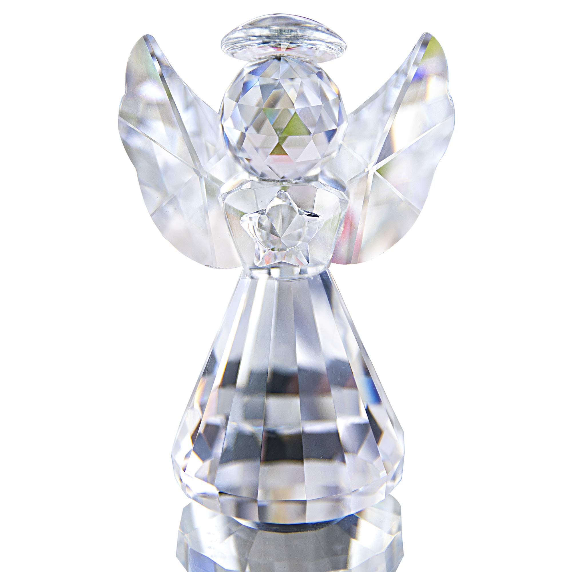 HDCRYSTALGIFTS 3inch Crystal Guardian Angel Figurine Paperweight Decor Glass Angel Statue Ornaments Art Collectible Gift for Women (Clear)