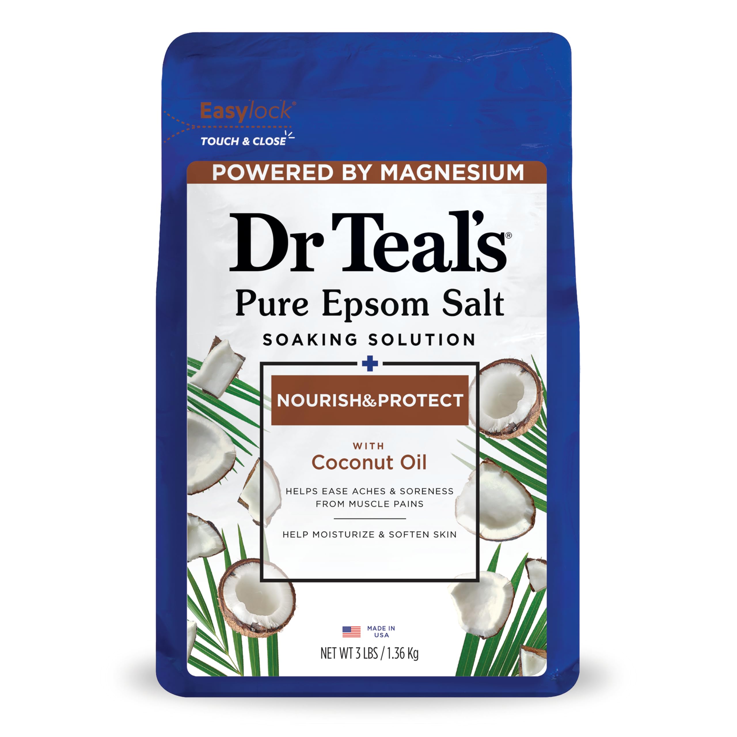 Dr Teal's Epsom Salt Magnesium Soak, Nourish & Protect with Coconut Oil, 3 lbs