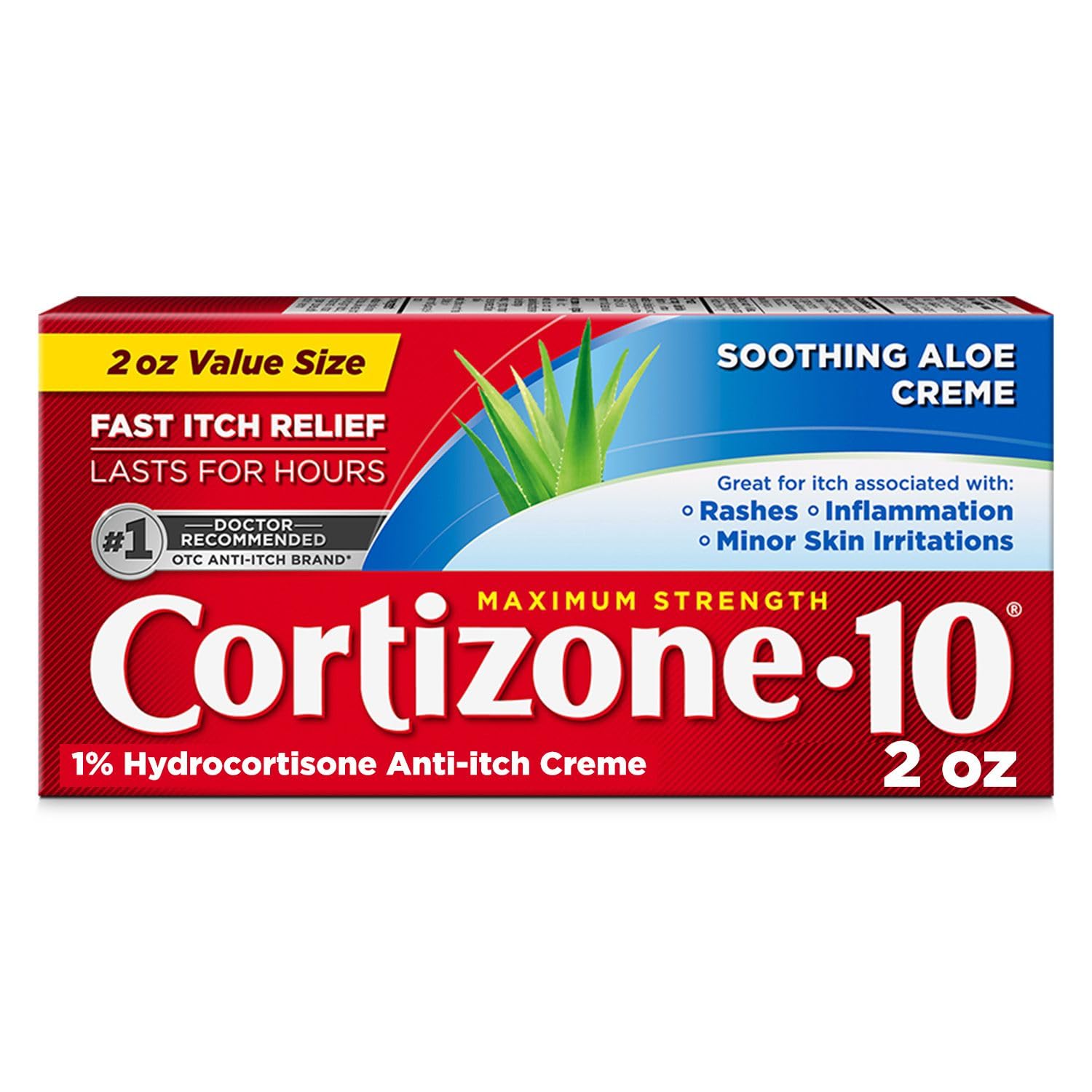 Cortizone 10 Maximum Strength Anti-Itch Cream With Aloe, 1% Hydrocortisone Anti-Itch Cream, 2 oz.