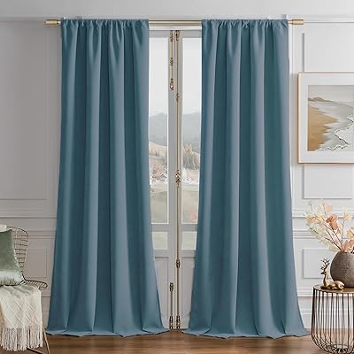 Joydeco Greyish Blue Velvet Curtains 84 Inch Length 2 Panels Set, Haze Blue Soft Luxury Thermal Insulated Room Darkening Curtains for Bedroom Living Room Rod Pocket, 52W x 84L