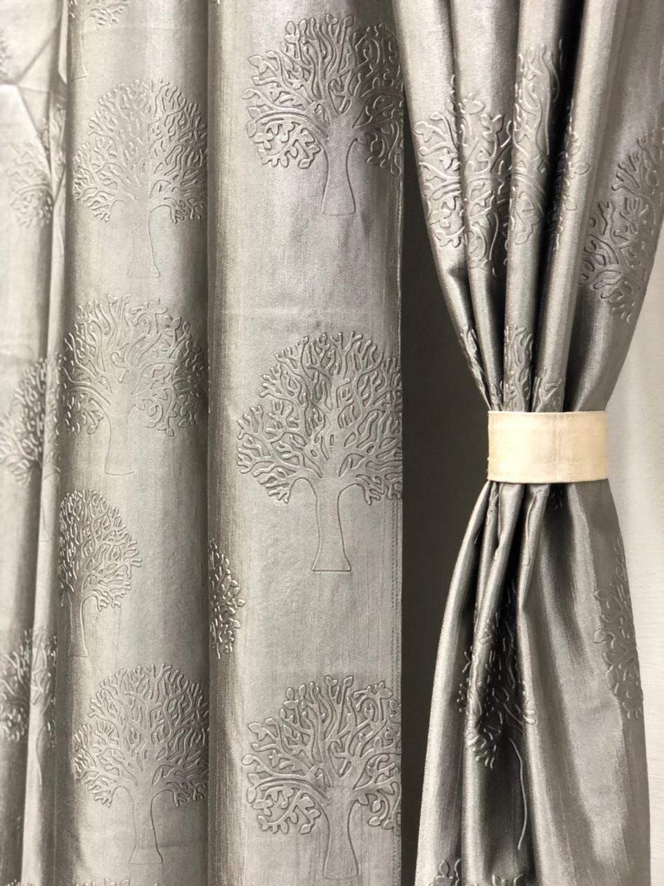 Ultica Fab Polyester Jacquard 6Ft Window Curtain Set of 2 | Punch Panels for Home and Office Decor | Eyelet Curtains for Living Room Kitchen Hall, 4 x 6 Feet, Golden_D-Patch