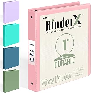 BinderX Extra Durable 3 Ring Binder, Round Rings 1 Inch Binder, Fits 175 Sheets of 8.5x11 Paper, Customizable View Cover w...