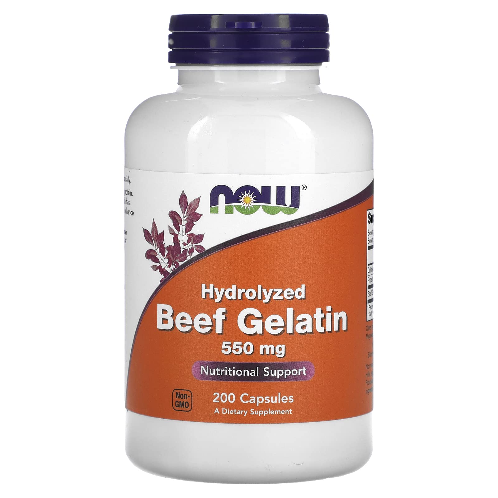 NOW Supplements, Beef Gelatin 550 mg, Hydrolyzed, Nutritional Support, 200 Capsules