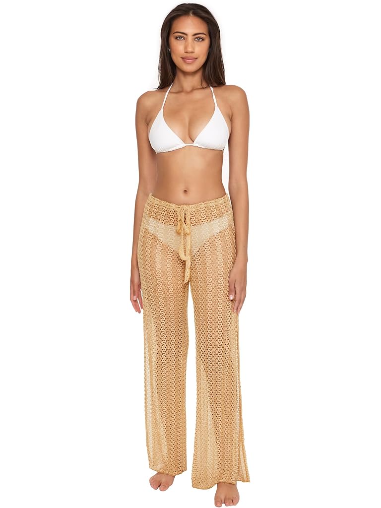 BECCA Golden Metallic Crochet Pants Cover-Up