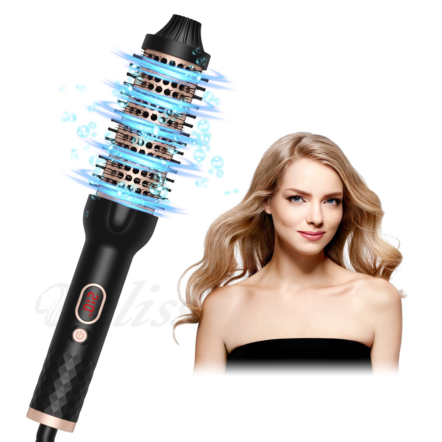 Thermal Brush, Heated Round Brush, 1 1/2 inch Hot Round Brush Curling Iron with Ceramic Tourmaline and PTC Heater, Detachable Brush Head with Dual Voltage for Travel