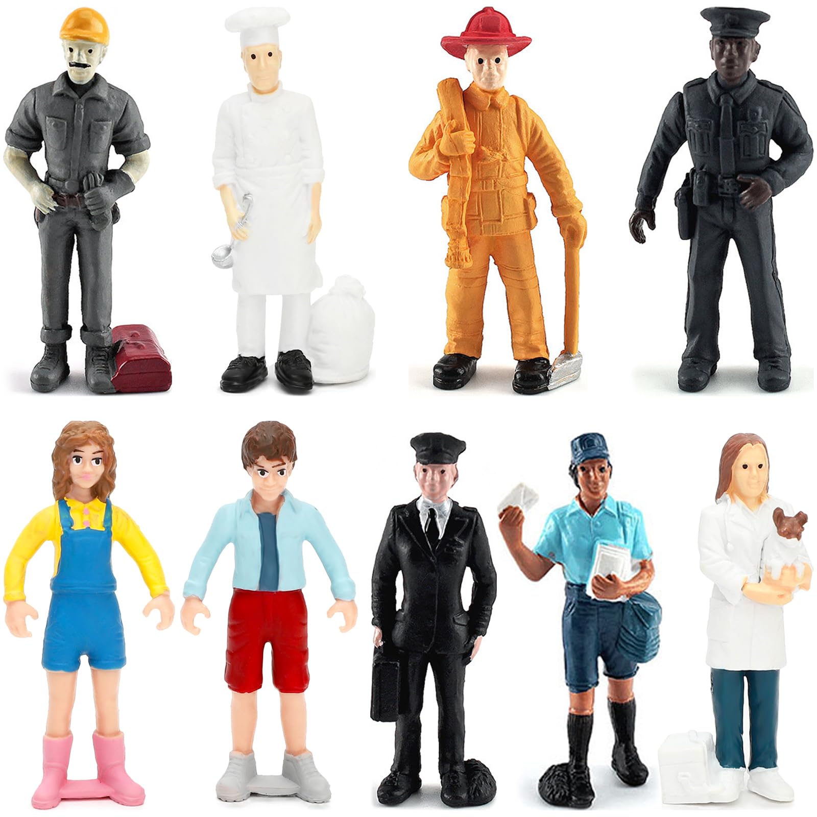 ONEST 9 Pieces Little People Figurines Hand Painted People Action Figures Toys Realistic Detailed Policeman Pilot Fireman Mailman Chef Figurine Model Toys for Kids Toddlers