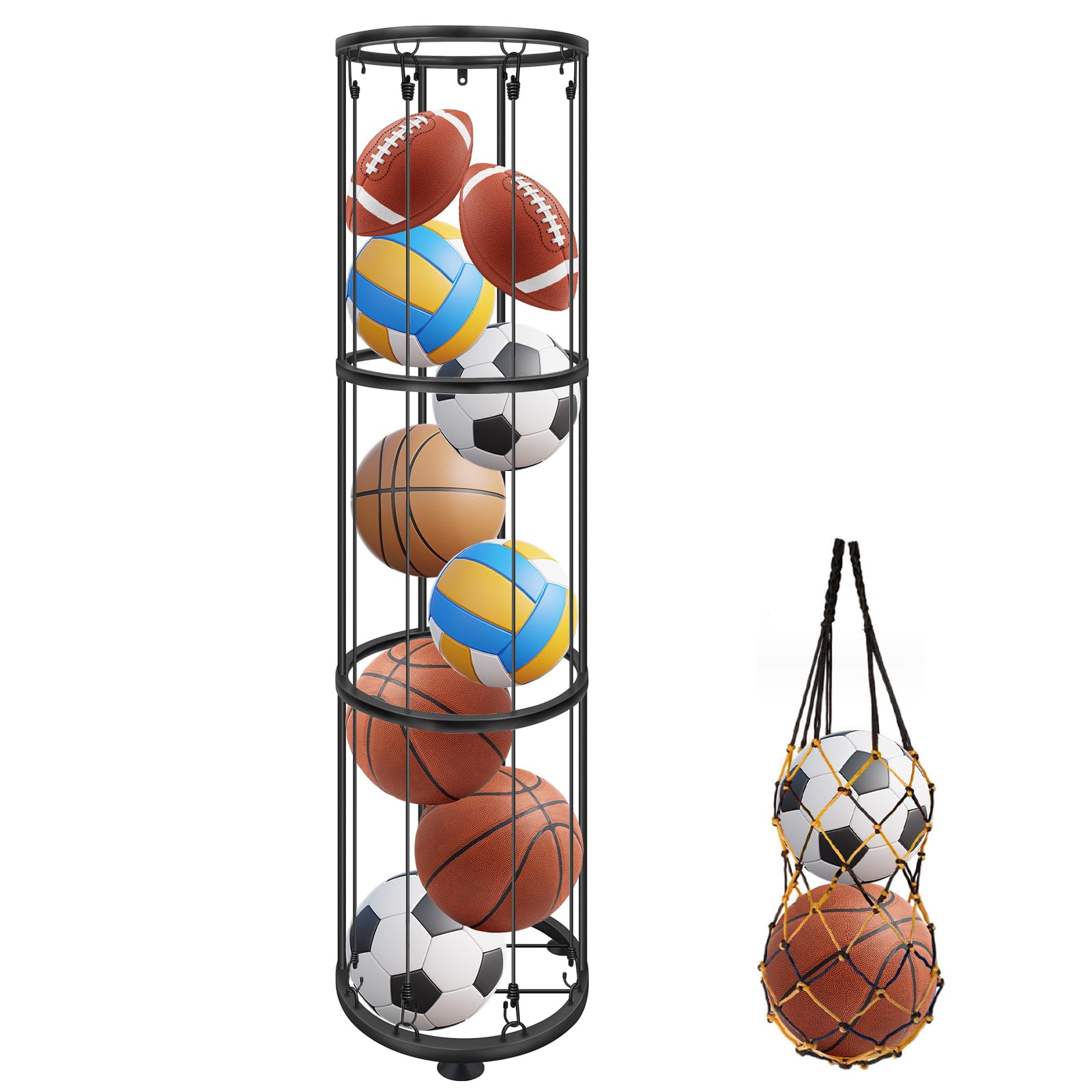 3 Layer Garage Ball Storage, Vertical Ball Rack, Basketball Holder Wall Mount, Ball Cage Storage Rack for Basketball, Football, Volleyball, Sports Ball Organizer for Kids Room, Garage, Home