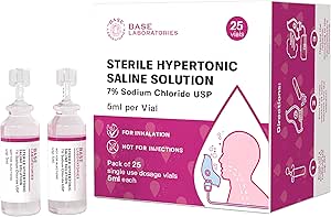 BASE LABORATORIES 7% Hypertonic Saline Solution for Nebulisers | Sterile 7% Saline Solution for Inhalation | Nebuliser Saline Solution for Nebulizer Devices - 25 Vials 5ml Liquid Unit Dose