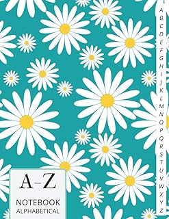 A-Z Notebook Alphabetical: White Flower & Teal Cover, Size 8.5x11 Inches, Notebook with Alphabet Tabs Organizer, Gift for ...