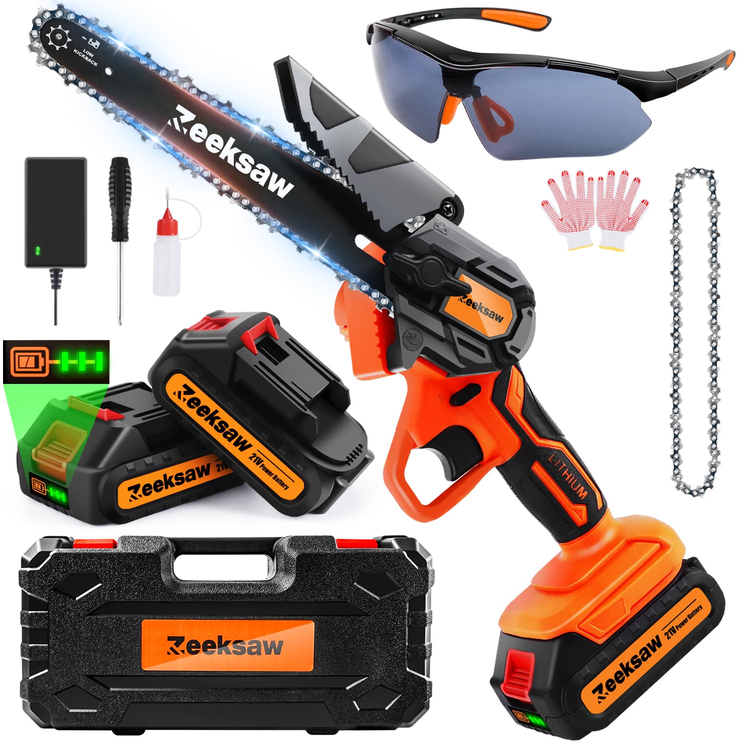 Mini Chainsaw 6 Inch Cordless, Super Handheld Chainsaw with 2x Big Batteries, Electric Mini Chain saw Battery Powered, Small Hand saws for Tree Wood - Garden Yard Time Saving Tool