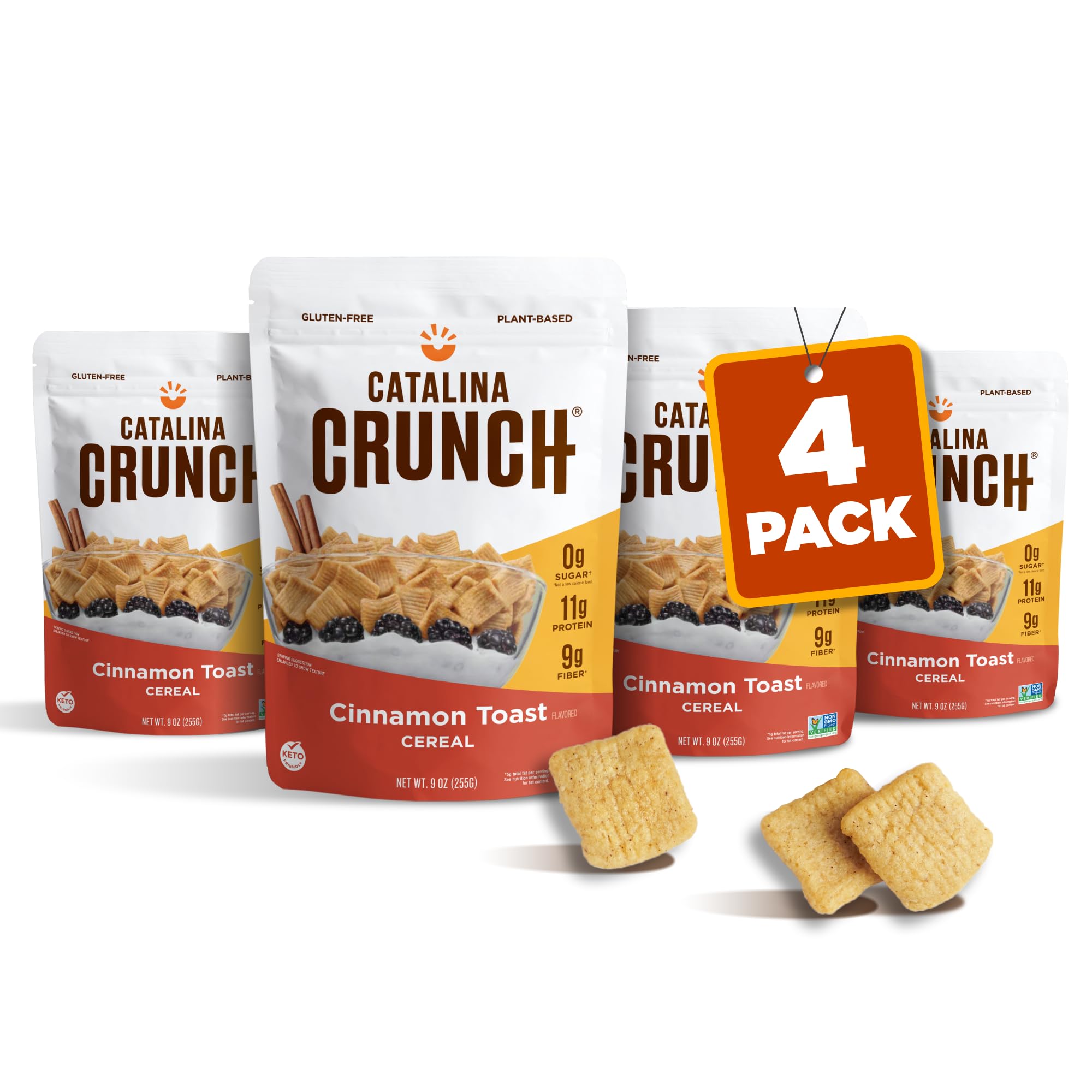 Catalina Crunch Cinnamon Toast Cereal 4 Pack | Low Carb, Sugar Free, Gluten Free | Keto Snacks, Vegan, Plant Based Protein