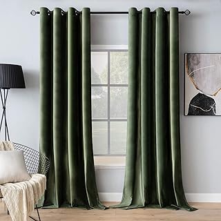 MIULEE Velvet Curtains Olive Green Extra Long Elegant Grommet Curtains Thermal Insulated Soundproof Room Darkening Curtain...