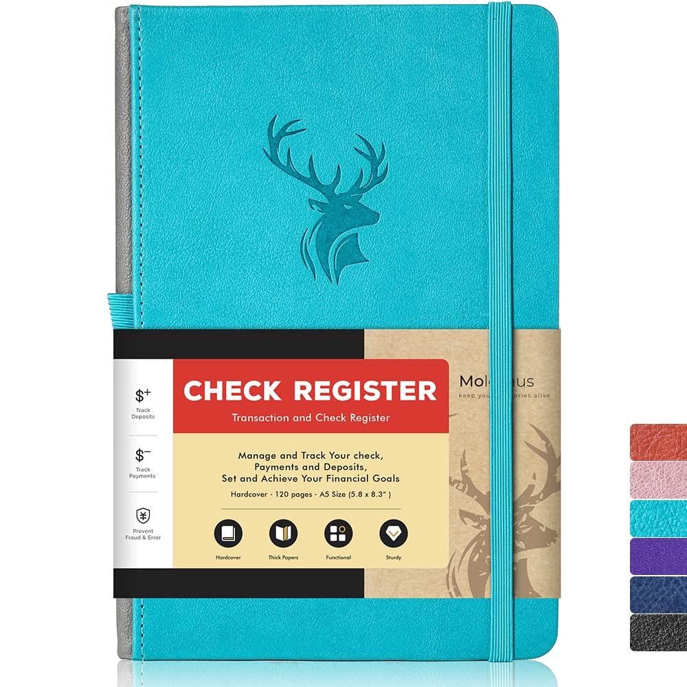 Check Registers for Personal Checkbook,Checkbook Register for Personal or Business, A5 Hardcover Registers Log to Track Payments, Deposits & Finances Transaction Blue