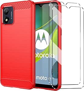 Case Compatible with Moto E13 Cover with 2 Pack Tempered Glass Screen Protector for Moto E13, Slim Fit Soft TPU Shockproof Anti-Scratch Phone Case Cover - Red