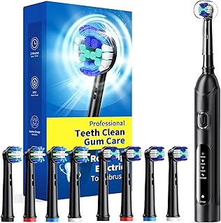 TEETHEORY Rotating Electric Toothbrush for Adults with 8 Brush Heads (2 Types), 4 Modes Deep Clean Electric Toothbrush wit...