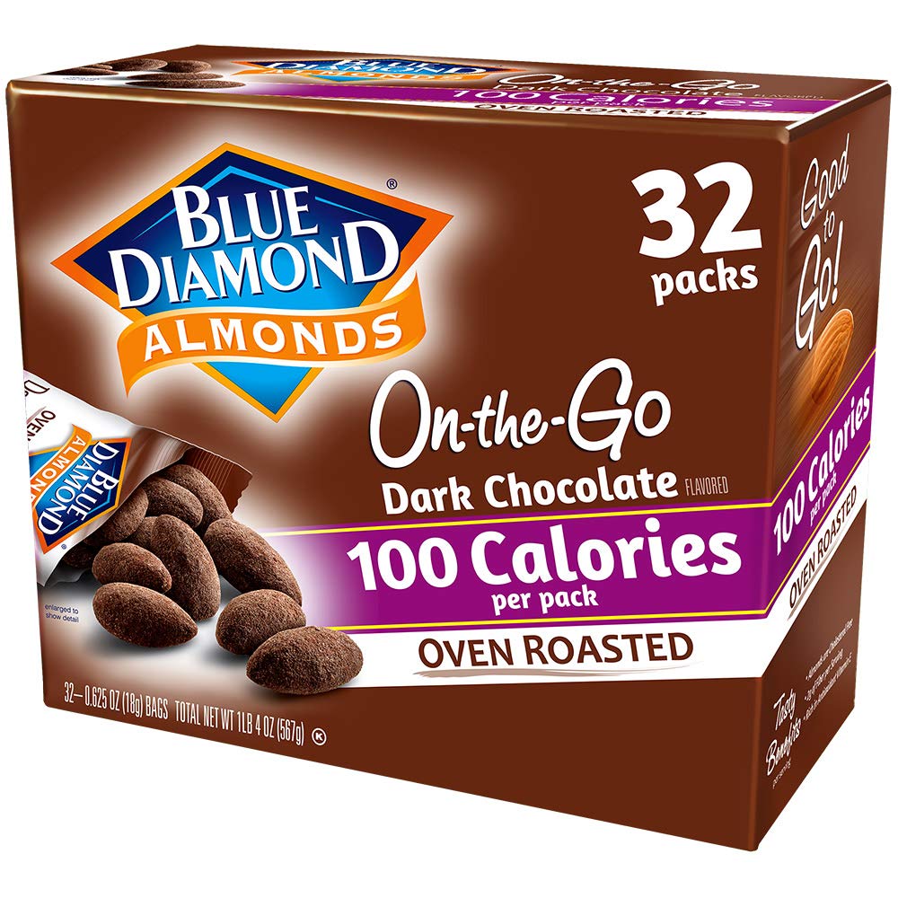 Blue Diamond Almonds Dark Chocolate Cocoa Dusted Snack Nuts, 100 Calorie Packs, (Pack of 1, 32 Count Toal)