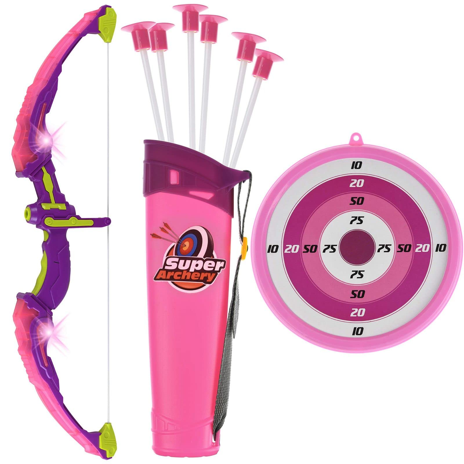 Arabest Bow and Arrow Set for Kids, Light Up Archery Toy Set, Includes 6 Suction Cup Arrows, Target and Quiver, Outdoor Toys for Kids, Gifts for Boys and Girls Ages 7-14 Years Old