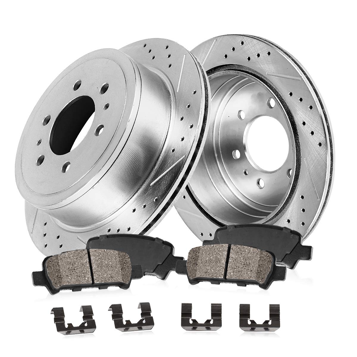 Callahan Rear Brake Kit for 2012-2020 Ford F-150 Drilled & Slotted Disc Brake Rotors Ceramic Brakes Pads 2013 2014 2015 2016 2017 2018 2019 Replacement 6 Lugs: 13.7" inch Rotor