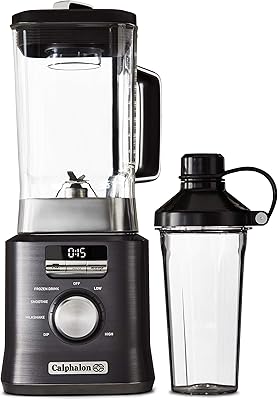 Calphalon Auto-Speed 68 Oz Blender with Blend-N-Go Smoothie Cup and BPA-free Tritan Jar | 1100-Watt Base, Dark Stainless Steel