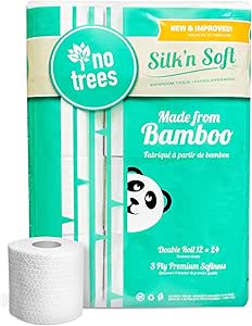 Silk&#39;n Soft Bamboo Toilet Paper - Tree-Free Environment Safe Biodegradable Septic-Safe Fragrance Free Strong Dependable Panda Friendly Absorbent Bathroom Tissue 3-Ply - (12 Rolls)… Bleached