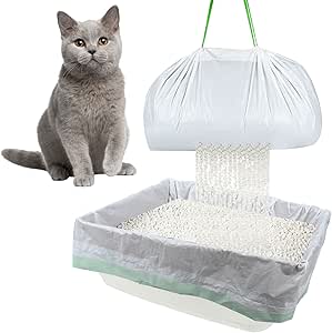 Cat Litter Box Liners, 49 Count Large Cat Litter Box Cat Litter Bags with Holes Durable Drawstring Kitty Litter Pan Bags Cat Waste Bags for Pets Cats Litter Box Supplies 37&#34; x 18&#34;