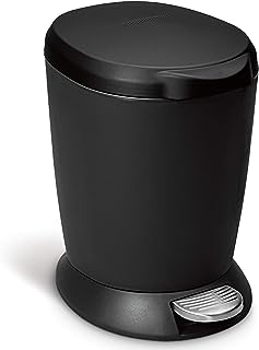 simplehuman 6 Liter / 1.6 Gallon Small Round Bathroom Step Trash Can, Black Plastic