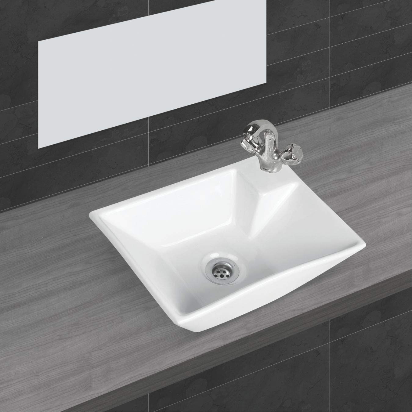 Belmonte Over Counter Vessel Sink Wash Basin, White, Glossy Finish ...