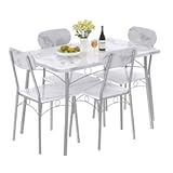 VECELO Dining Table Set for 4&comma; 5 Piece Dinette with Chairs for Kitchen&comma; Breakfast Nook and Small Space&comma; White