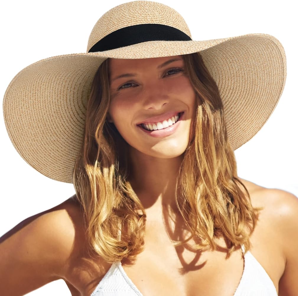 Sun Straw Hat Wide Brim Upf 50 Summer Foldable Roll Up Floppy Beach Hats  For Women At Amazon Women'S Clothing Store