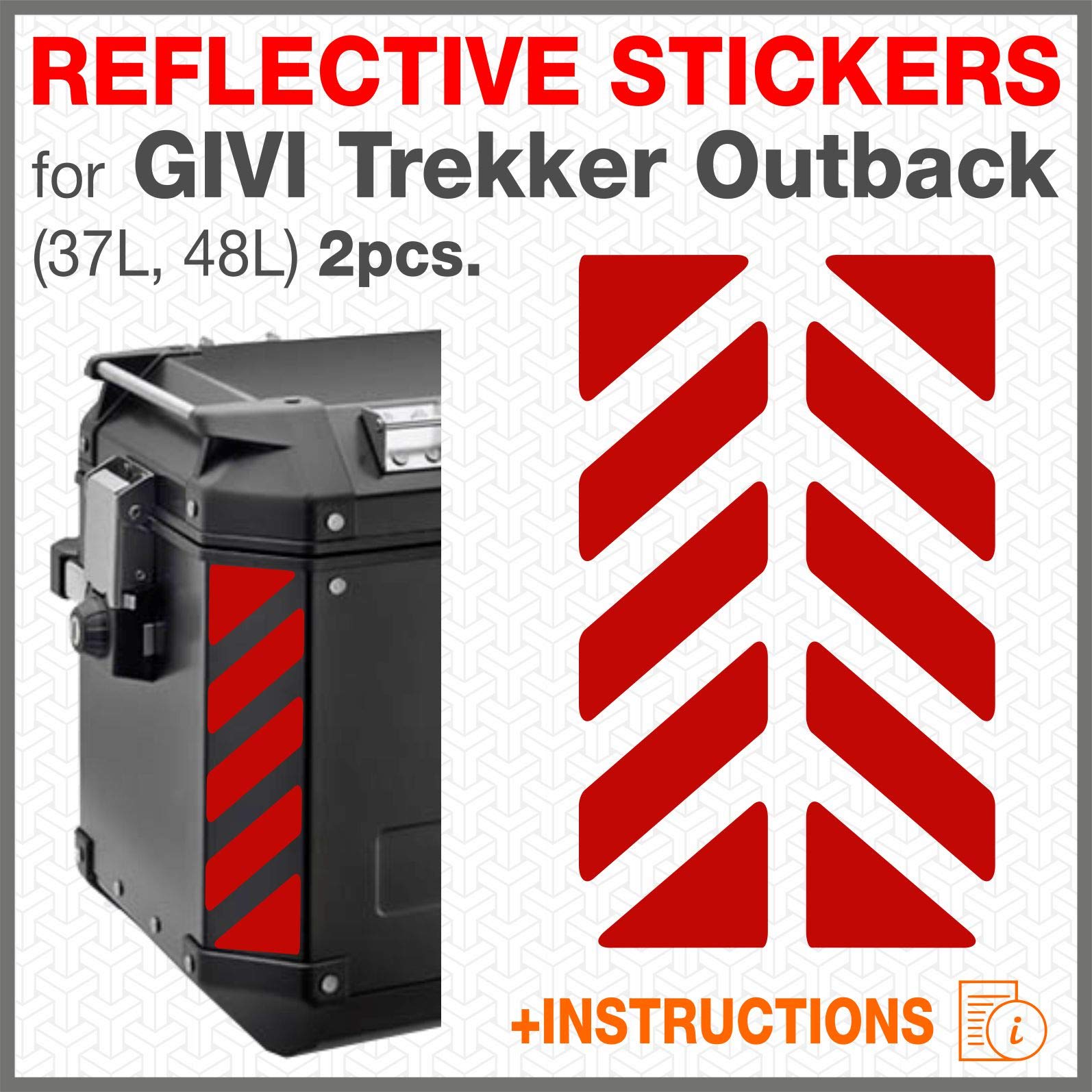 2pcs Reflective Stickers for GIVI Trekker Outback 37L 48L SIDE Panniers (Red)