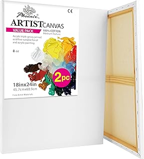 PHOENIX Stretched Canvas for Painting 18x24 Inch/2 Value Pack, 8 Oz Triple Primed 5/8 Inch Profile 100% Cotton White Blank...