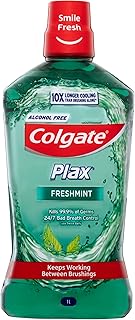 Colgate Plax Antibacterial Mouthwash 1L, Alcohol Free, Freshmint, Bad Breath Control