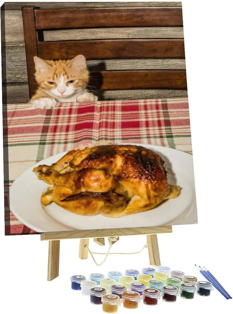 : Pintura por números DIY gatito robando vacaciones cena lienzo  conjunto de pintura con pigmento acrílico pincel de madera caballete para  adultos y niños ilustraciones  x  in : Arte y Manualidades