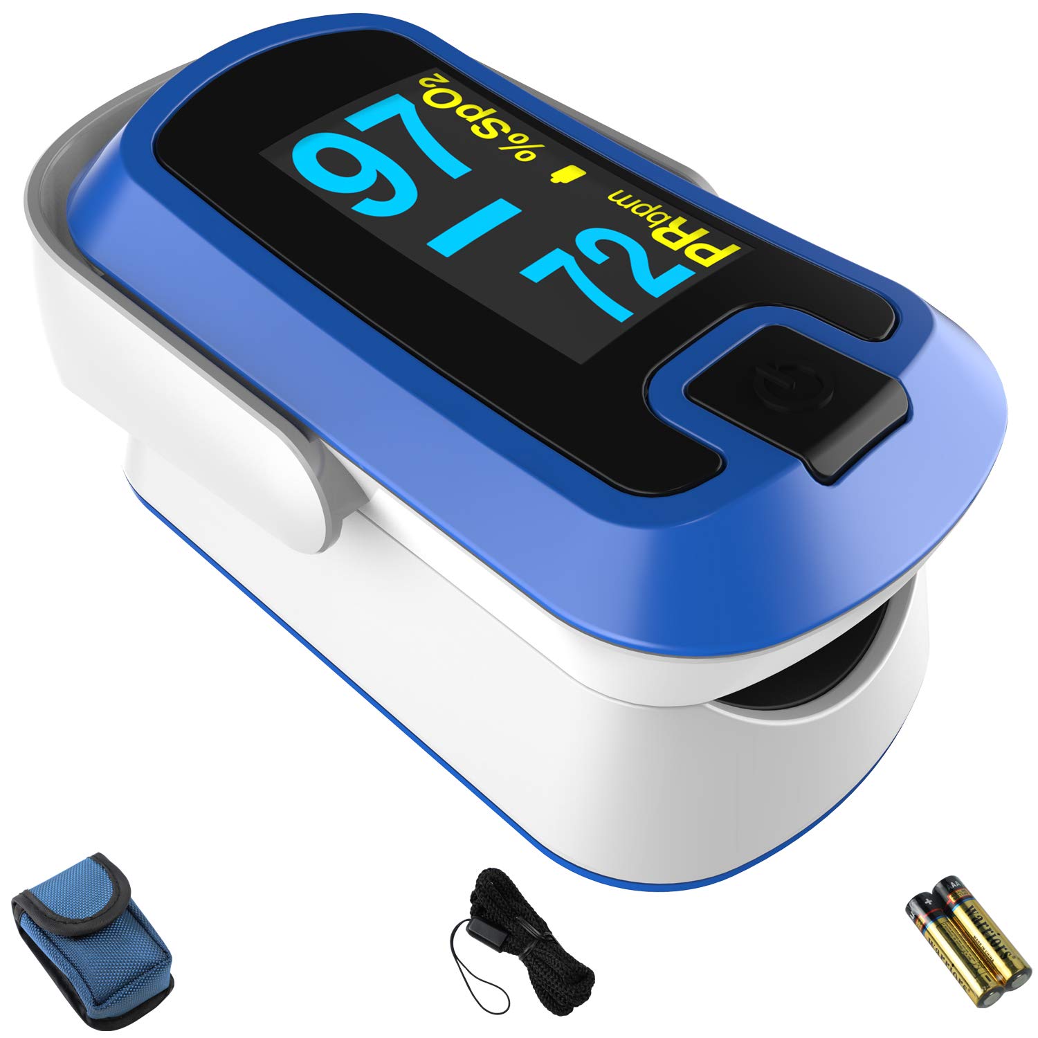 mibest OLED Finger Pulse Oximeter, O2 Meter, Dual Color White/Blue