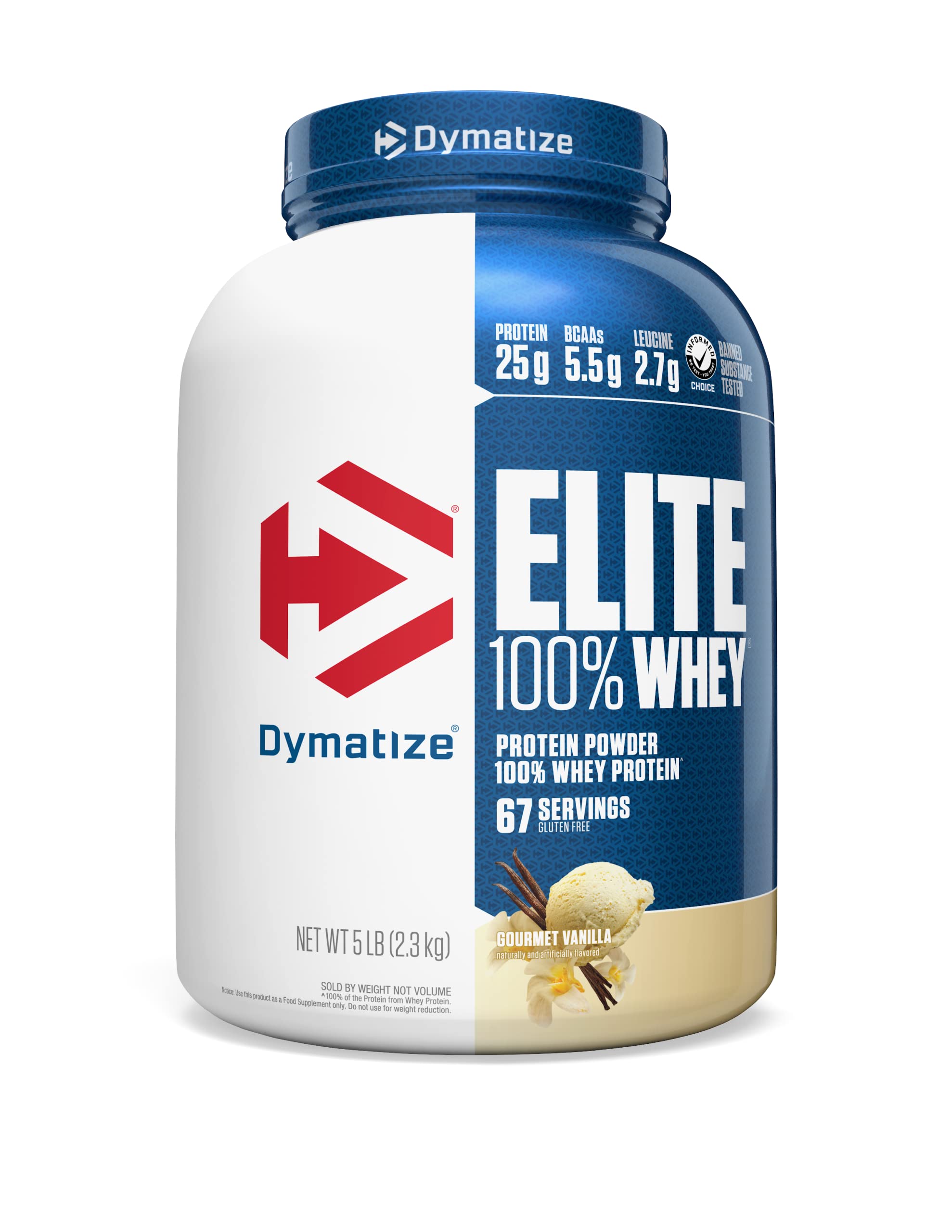 : Dymatize Elite 100% Whey Protein Powder, 25g Protein,   BCAAs &  L-Leucine, Quick Absorbing & Fast Digesting for Optimal Muscle  Recovery, Gourmet, 5 Pound Vanilla 80 Ounce : Health & Household