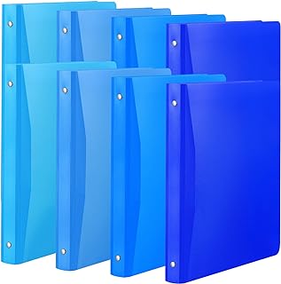 8 Packs 1 Inch Binder with Pocket 3 Ring Binder for School Blue Plastic Flexible Binder Round Ring School Binder Notebook ...