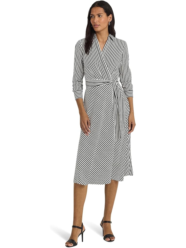 Lauren Ralph Lauren Striped Surplice Crepe Midi Dress