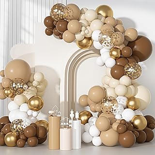 Ouddy Party Brown Balloons Arch Garland Kit, Different Sizes 18 12 10 5 Inch Brown Nude Gold Boho Neutral White Latex Meta...