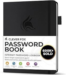 Clever Fox Password Book with alphabetical tabs. Internet Address Organizer Logbook. Small Pocket Password Keeper for Webs...