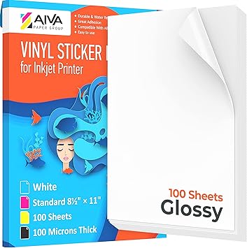 amazon com printable vinyl sticker paper waterproof decal paper for inkjet printer 100 self adhesive sheets glossy white standard letter size 8 5 x11 office products