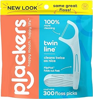 Plackers Twin-Line Dental Flossers, Cool Mint Flavor, Dual Action Flossing System, Easy Storage, Super Tuffloss, 2X The Cl...