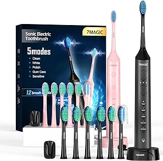 Electric Toothbrush for Adults, Sonic Toothbrush with 5 Modes & 3 Intensity Levels, 40,000 VPM Toothbrushes with 12 Brush ...