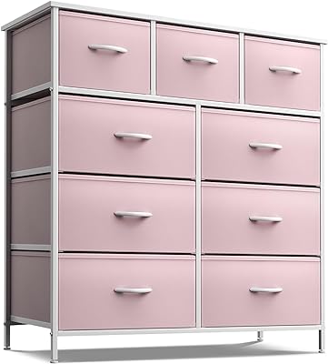 Sorbus Dresser with 9 Drawers - Furniture Storage Chest Tower Unit for Bedroom, Hallway, Closet, Office Organization - Steel Frame, Wood Top, Fabric Bins (Solid Pink, Solid)