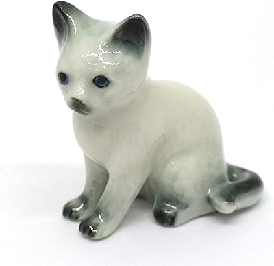 ZOOCRAFT Hand Painted Porcelain Miniature Collectible Ceramic Siamese Cat Figurine