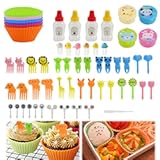 Abnaok 61PCS Silicone Lunch Box Dividers Bento Box Accessories Silicone Cupcake Liners&comma; Lunch Box Accessories Including Food Picks Mini Condiment Bottles for Lunch Containers Accessories