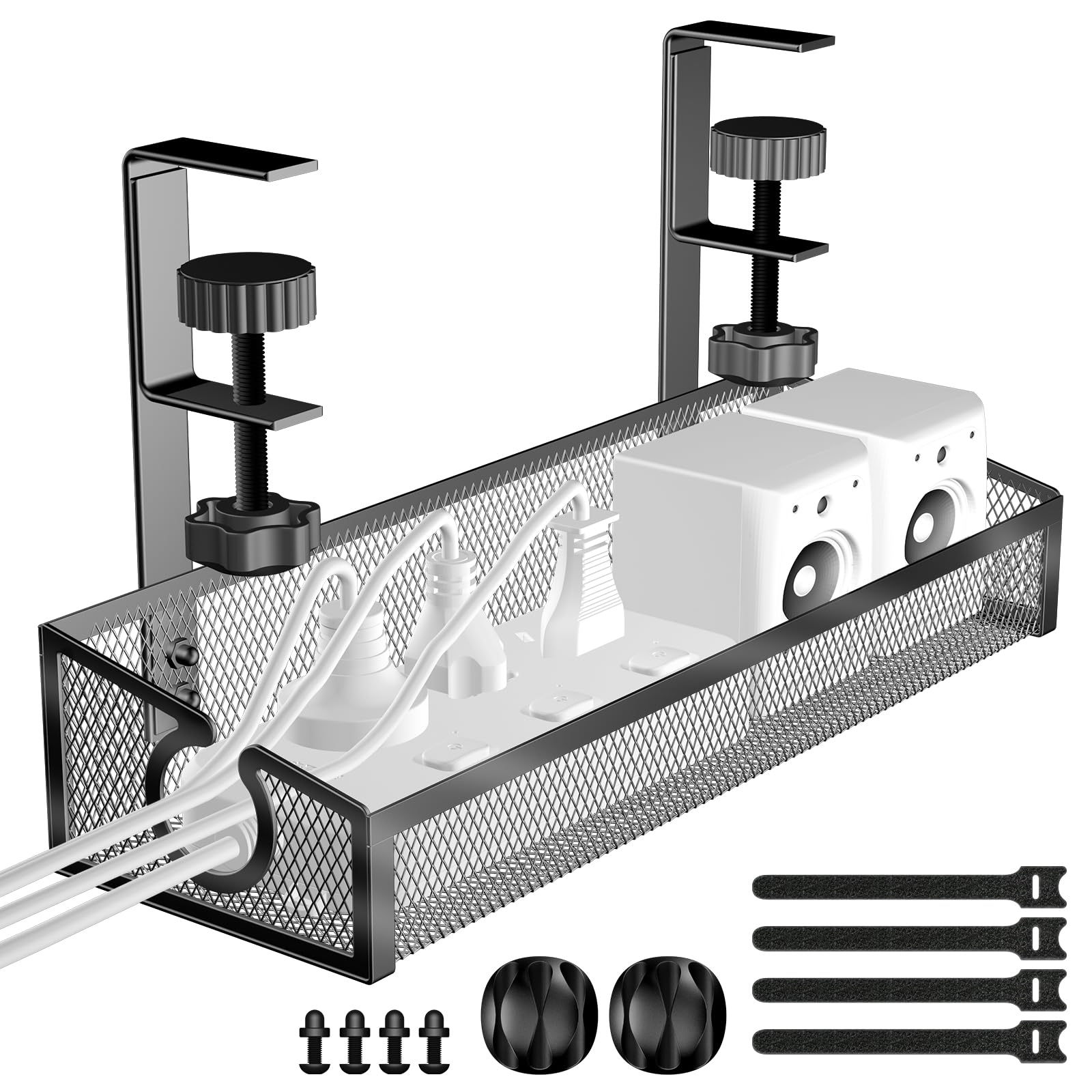 Under Desk Cable Management Tray Black, No Drill Desk Cable Management ...