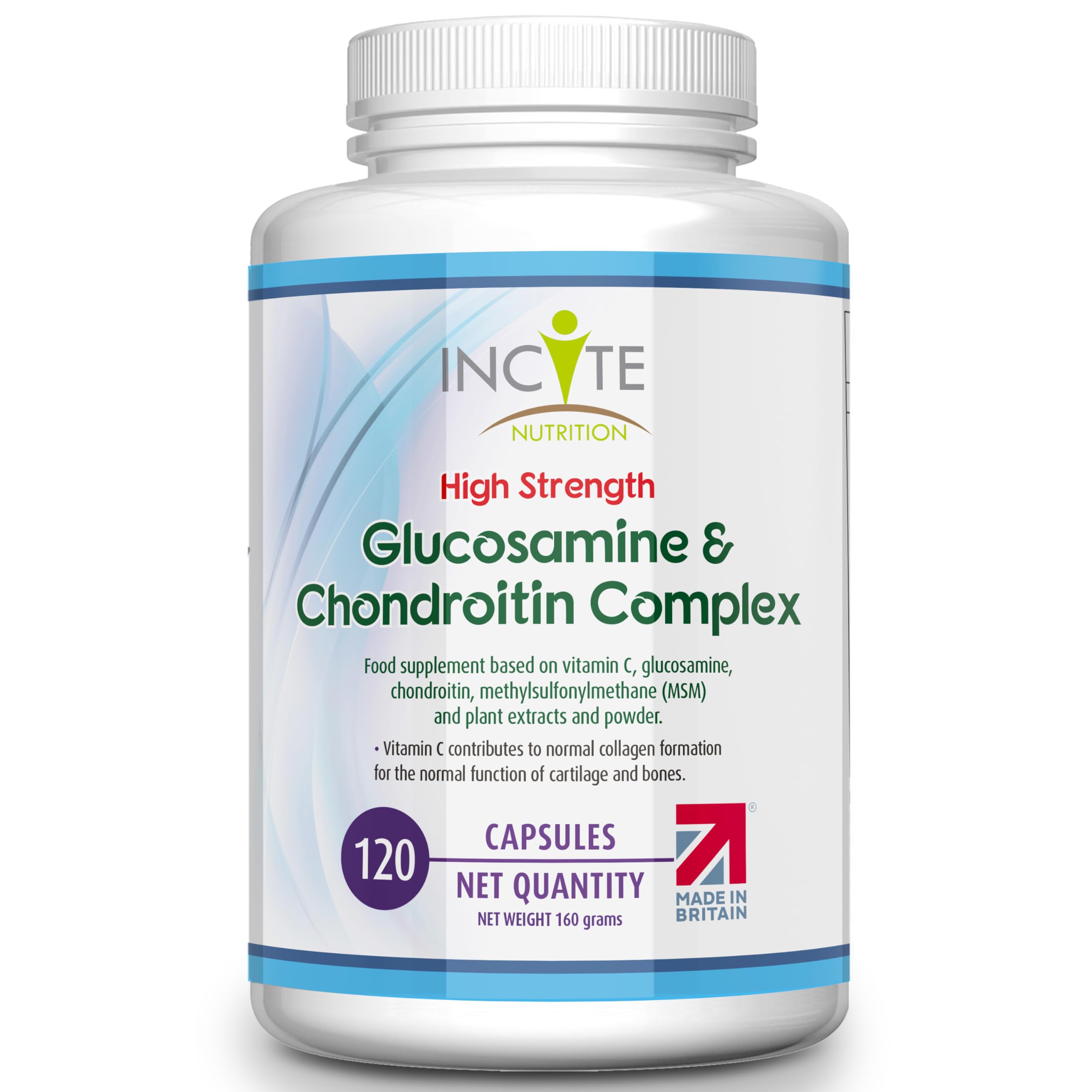 Glucosamine and Chondroitin High Strength Complex with MSM, Vitamin C, Ginger, Rosehip & Turmeric - 120 Premium Capsules Joint Care Supplements Made in The UK by Incite Nutrition