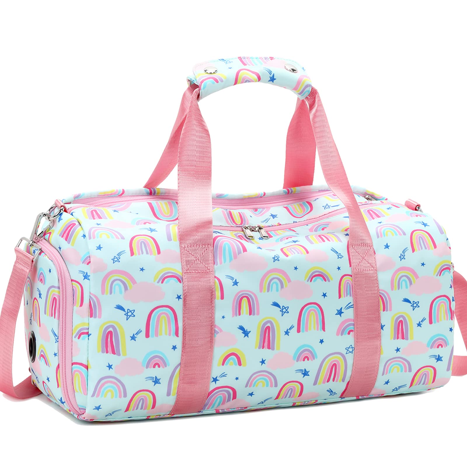 Duffle Bag Girls Teens Kids Sports Gym Bag with Shoe and Wet Clothes Compartments, Dance Swimming Sleepover Overnight Weekender Travel Bag, 08-Rainbow-Green